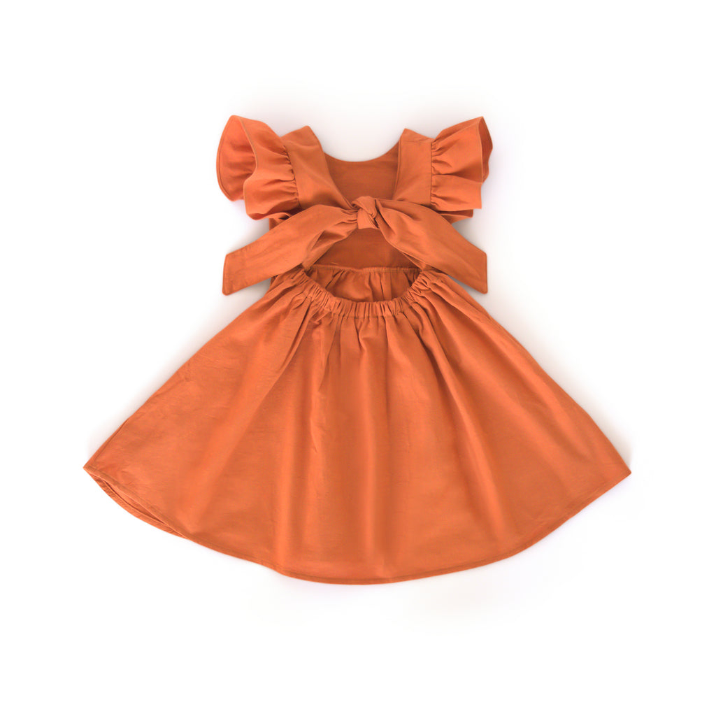 Linen-Cotton Blend Baby Dress: Back Bow Girl's Dress