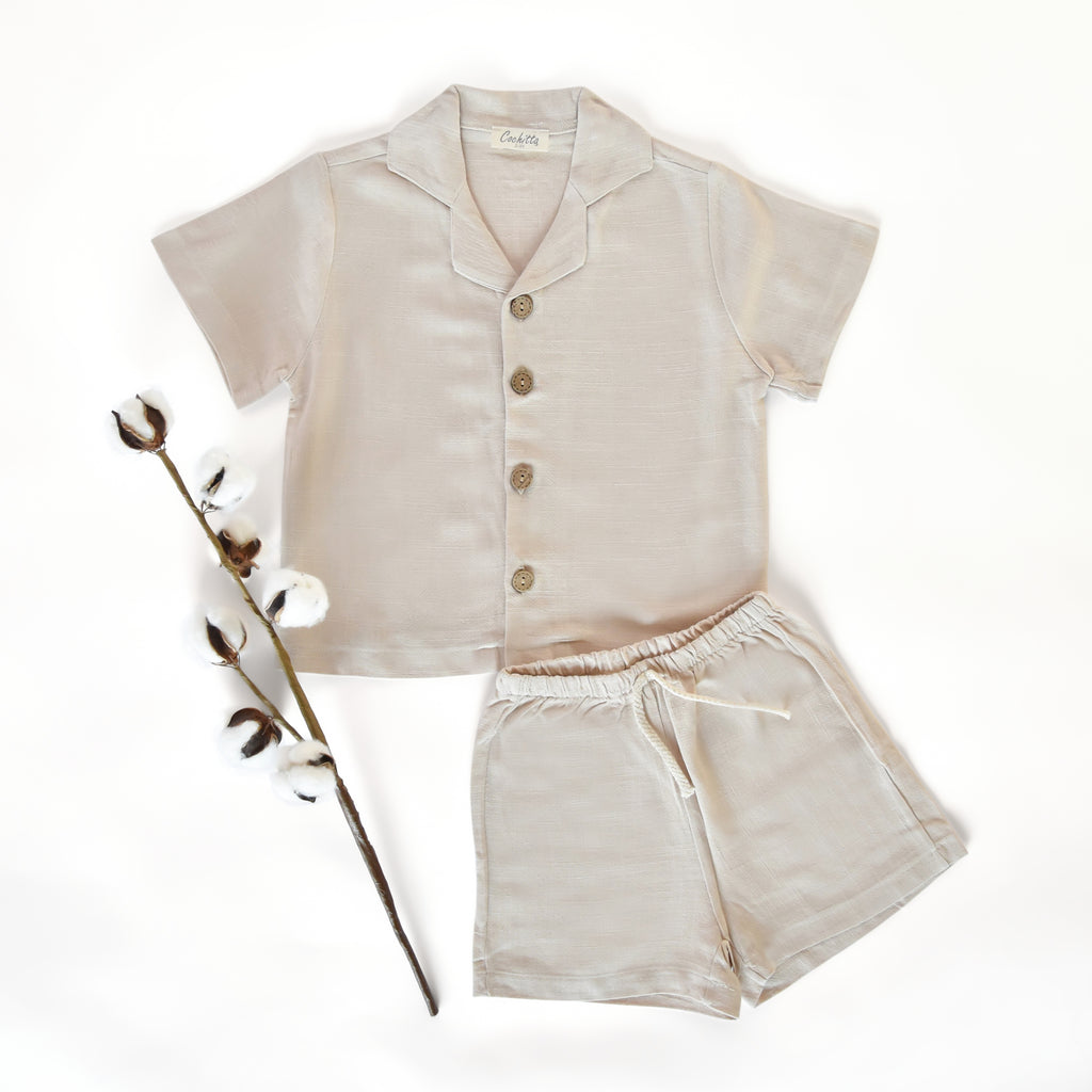 Linen Cotton Kid Set: Lightweight Neutral Summer Clothing