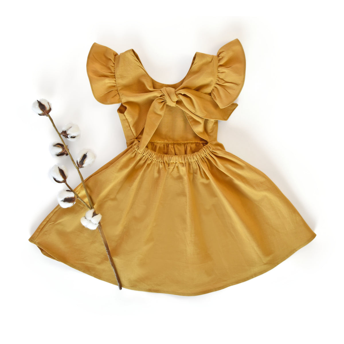 Linen-Cotton Blend Baby Dress: Back Bow Girl's Dress