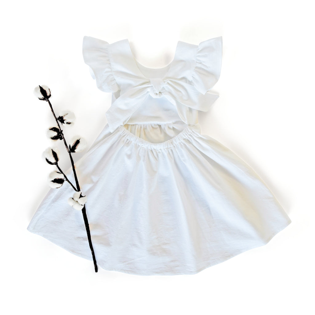 Linen-Cotton Blend Baby Dress: Back Bow Girl's Dress