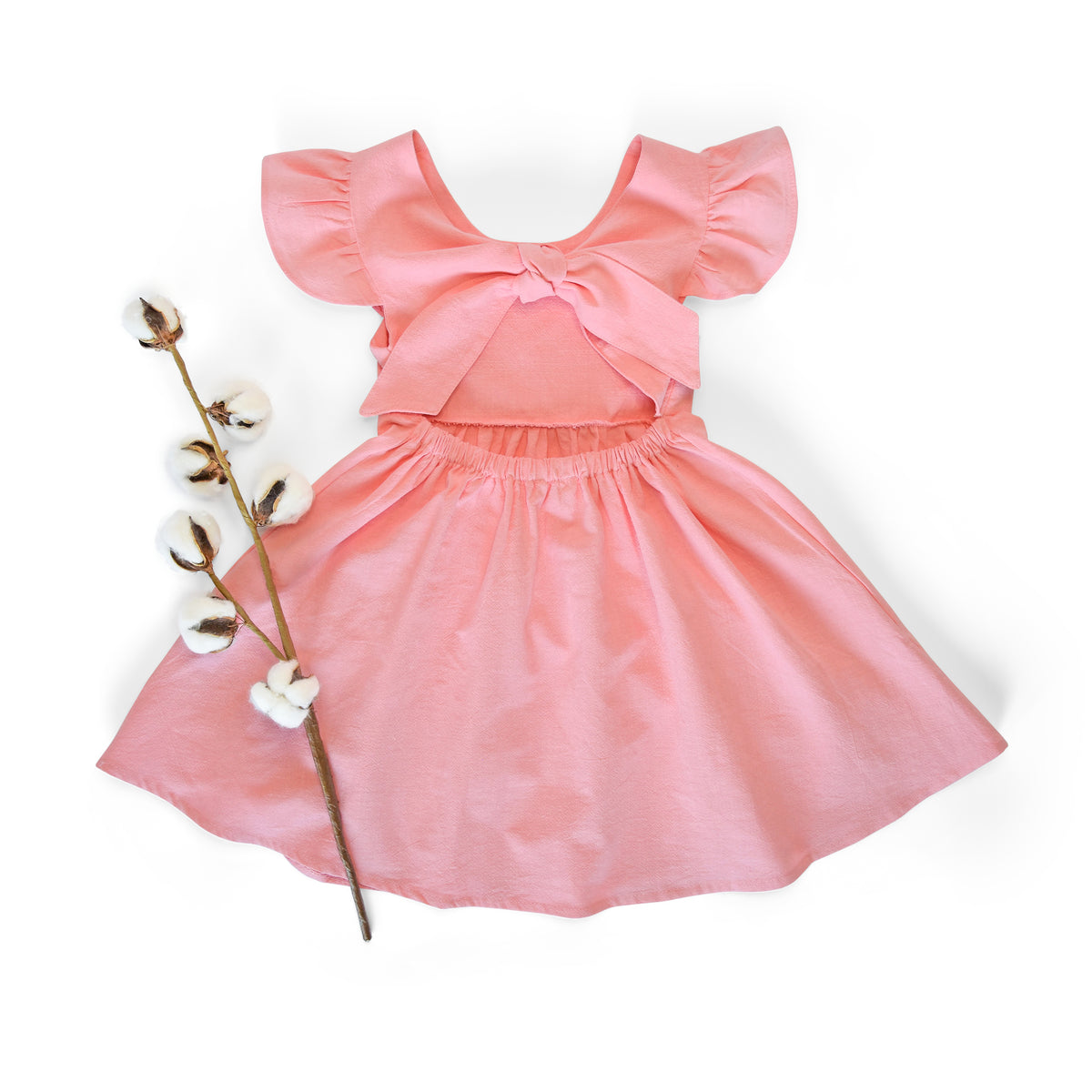 Linen-Cotton Blend Baby Dress: Back Bow Girl's Dress